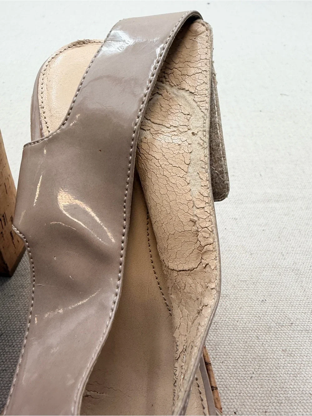 Calvin Klein Neutral Patent Cork Platform Sandals